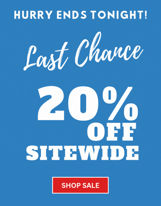 Labor Day Sale banner with bold yellow background. Text reads: Labor Day Sale, 20% Off Sitewide. Blue Shop Now button. No code needed, discount applied automatically. Sale ends September 2.